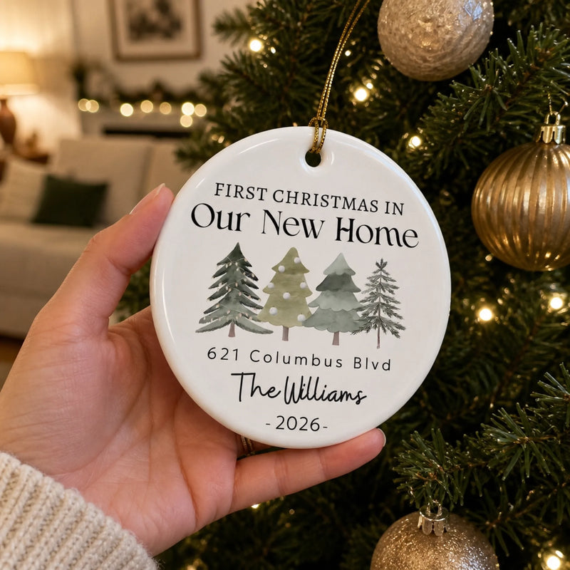 Our New Home - Family Personalized Custom Ornament - Ceramic Round Shaped - Christmas Gift For Family Members, First Christmas