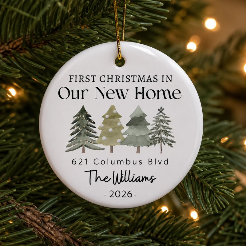 Our New Home - Family Personalized Custom Ornament - Ceramic Round Shaped - Christmas Gift For Family Members, First Christmas