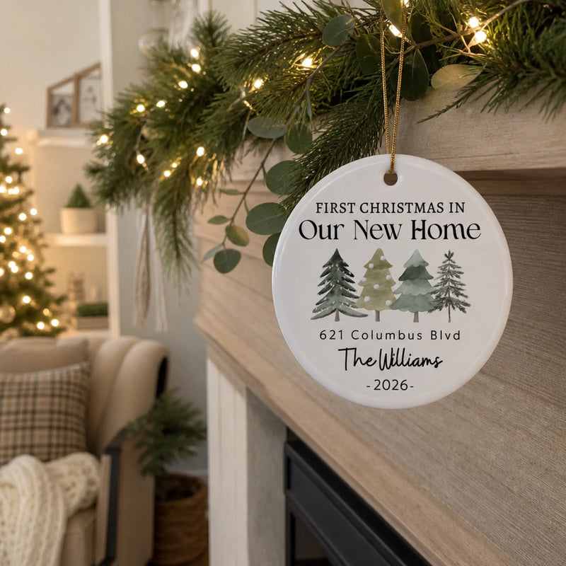 Our New Home - Family Personalized Custom Ornament - Ceramic Round Shaped - Christmas Gift For Family Members, First Christmas