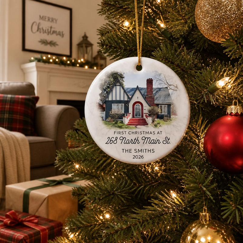 Custom Photo There's Snow Place Like Home - Family Personalized Custom Ornament - Ceramic Round Shaped - Christmas Gift For Family Members, First Christmas