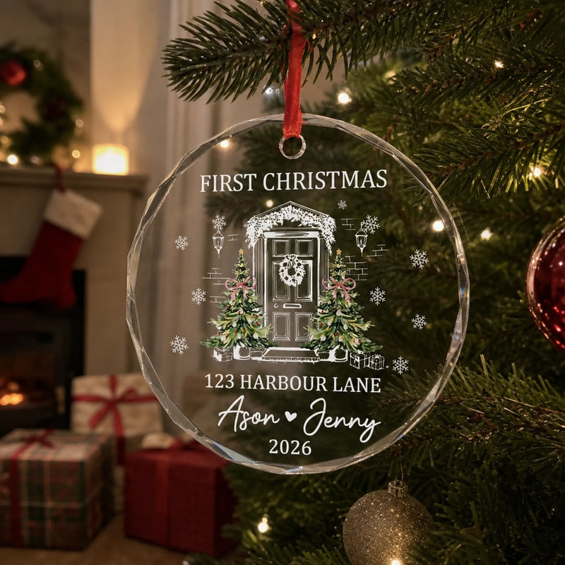 Custom New Home First Home Glass Ornament - Personalized Christmas Ornament For Couples, First Home Keepsake, Housewarming Bauble Gift, New Home Keepsake Gift- Our Little Family, Our New Home