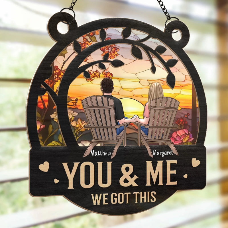 You & Me, Together Forever - Couple Personalized Window Hanging Suncatcher Ornament - Gift For Husband Wife, Anniversary