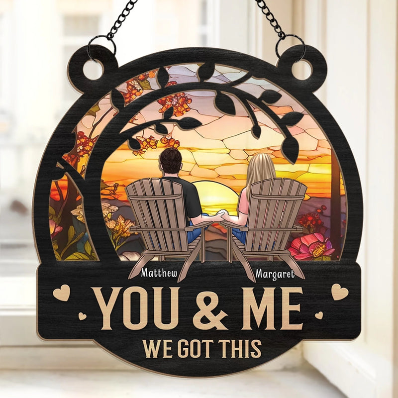 You & Me, Together Forever - Couple Personalized Window Hanging Suncatcher Ornament - Gift For Husband Wife, Anniversary