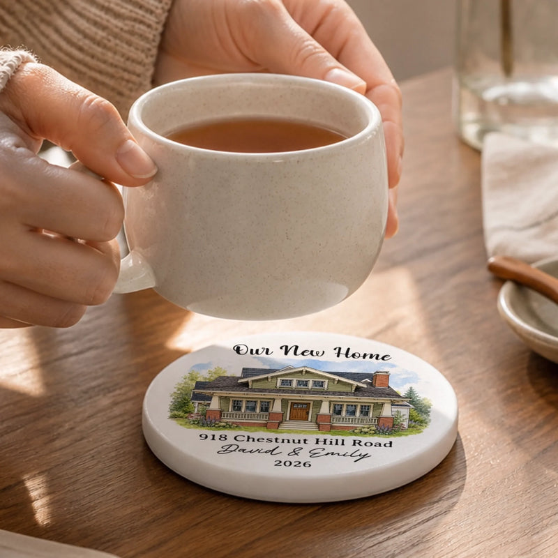 Custom Photo New Home Ceramic Coaster - Personalized Anniversary Christmas Wedding Gifts For Husband And Wife, Him And Her - A Fresh Place To Grow