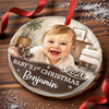 Custom Photo First Christmas Circle Glass Ornament - Personalized Christmas Baby Shower, Gender Reveal Gifts For New Moms, New Dads, New Parents - Little Joy Big Love