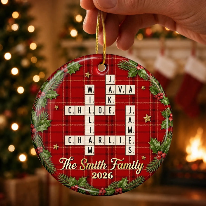 Custom Scrabble Ceramic Ornament - Personalized Christmas Birthday Gifts For Mom, Dad, Brother, Sister - Home Is Christmas