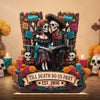 Custom Day Of The Dead 2-Layered Wooden Plaque - Personalized Halloween Decor, Anniversary Wedding Gifts For Husband And Wife, Him And Her - Eternal Skeletal Love
