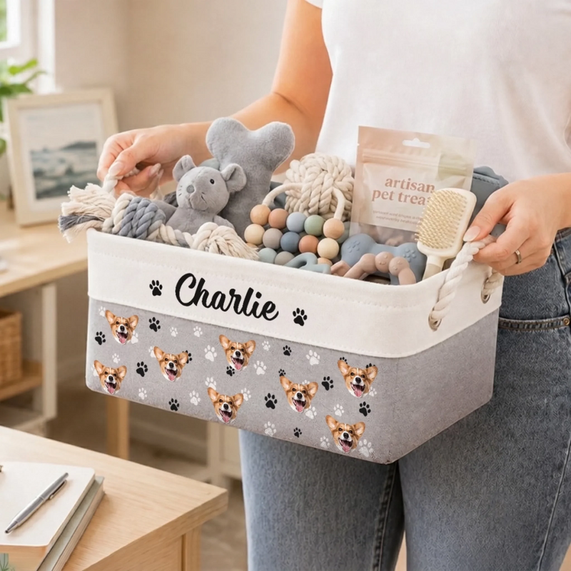 Custom Photo Storage Basket - Personalized  Birthday Gifts For Dog Cat Lovers, Dog Dad And Mom, Cat Owners - Life Is Better With My Pet