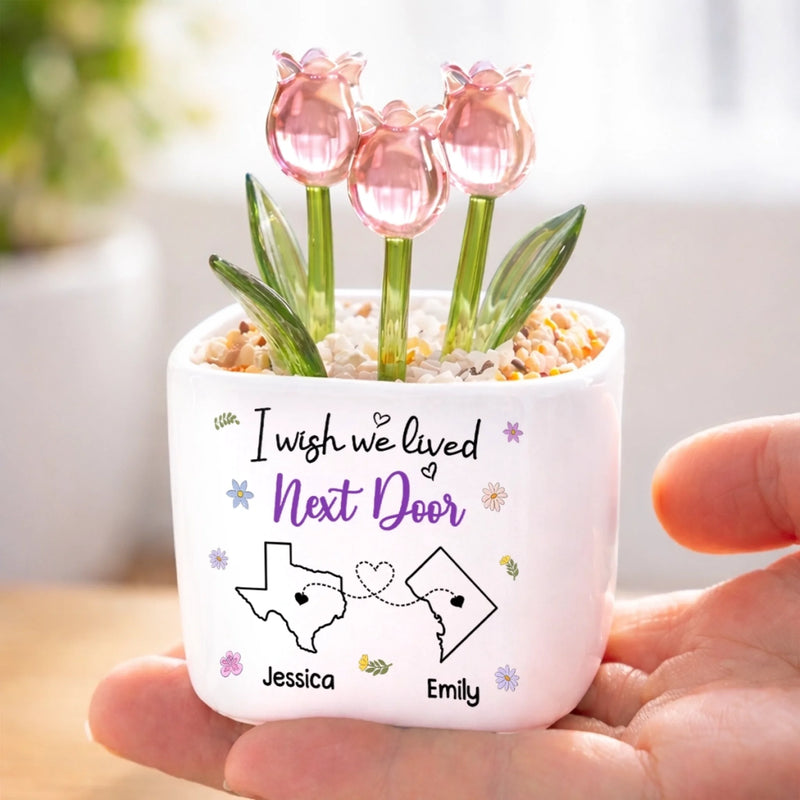 Custom Long Distance Glass Everlasting Flowers - Personalized Best Friend Birthday Gifts For Women, Besties, Sisters, BFF - Friendship Without Borders