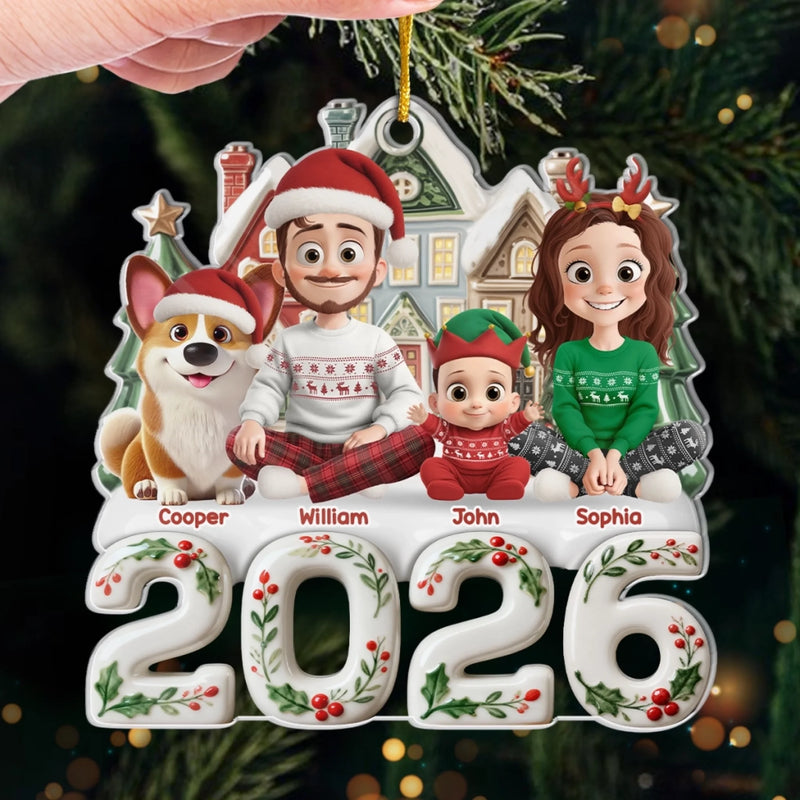 Custom Acrylic Ornament - Personalized Christmas Birthday Gifts For Family, Dog Cat Lovers - Our Happy Place, Right Here