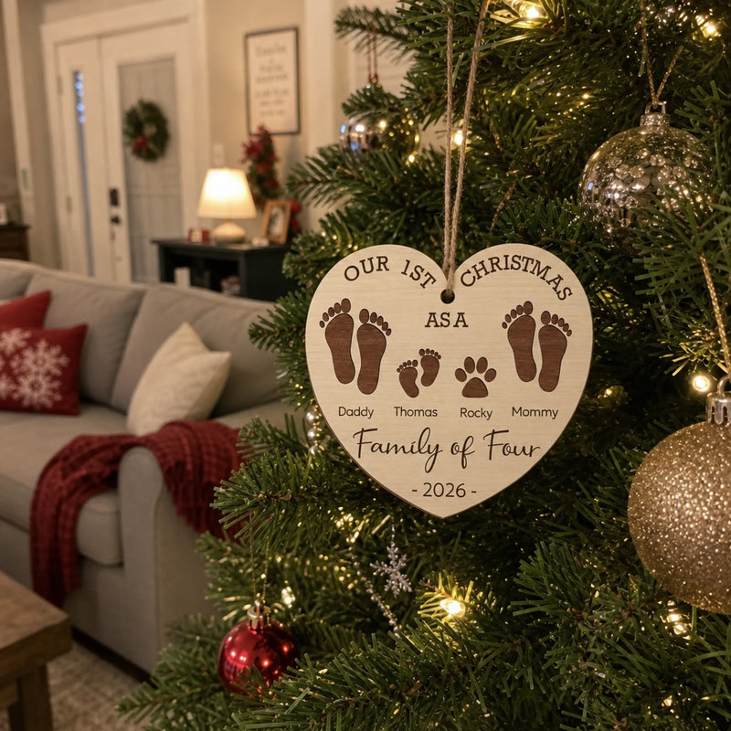 Our First Christmas As A Family - Family Personalized Custom Ornament - Wood Custom Shaped - Christmas Gift For Family Members