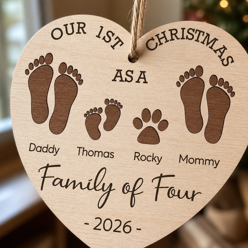 Our First Christmas As A Family - Family Personalized Custom Ornament - Wood Custom Shaped - Christmas Gift For Family Members