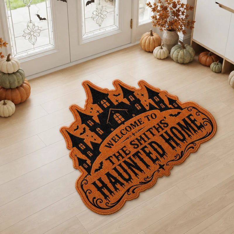 Custom Shaped Doormat - Personalized Halloween Decor Birthday Gifts For Mom, Dad, Brother, Sister, Kids - Haunted With Love