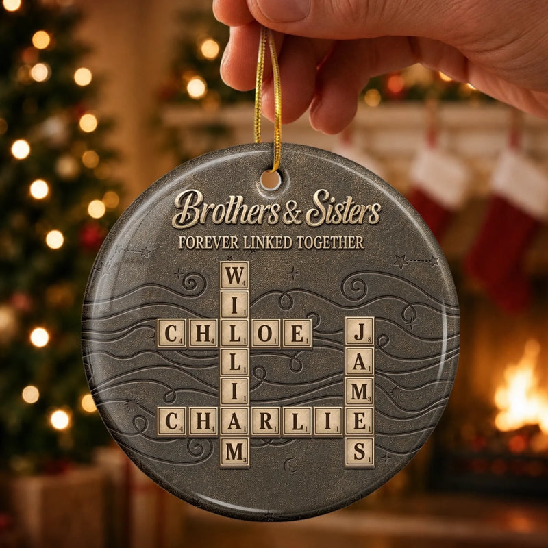 Custom Scrabble Ceramic Ornament - Personalized Christmas Birthday Gifts For Brother, Sister - Wrapped In Sibling Love