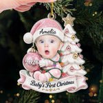 Custom Photo First Christmas Acrylic Ornament - Personalized Christmas Baby Shower, Gender Reveal Gifts For New Moms, New Dads, New Parents - Little Hands Big Love