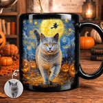 Custom Photo Starry Night Black Mug - Personalized Halloween Birthday Gifts For Dog Cat Lovers, Dog Dad And Mom, Cat Owners - Paws And Moonlight