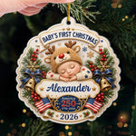 Custom First Christmas Acrylic Ornament - Personalized America 250th Anniversary Christmas Gifts For New Moms, New Dads, New Parents - Our Newest Little Patriot