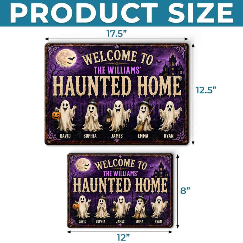 Custom Ghost Home Decor Metal Sign - Personalized Halloween Birthday Gifts For For Mom, Dad, Brother, Sister - Ghosts Live Here Full Time