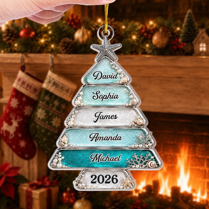 Custom Sea Glass Acrylic Ornament - Personalized Christmas Birthday Gifts For Mom, Dad, Brother, Sister - Christmas Love Never Fades