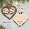 Custom First Christmas Double Layer Wooden Ornament - Personalized Anniversary Christmas Wedding Gifts For Husband And Wife, Him And Her - Forever Linked In Hearts