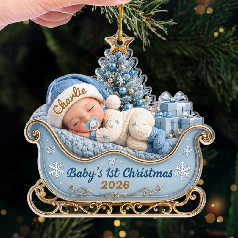 Custom First Christmas Acrylic Ornament - Personalized Christmas Baby Shower, Gender Reveal Gifts For New Moms, New Dads, New Parents - Precious Little Bundle Of Joy