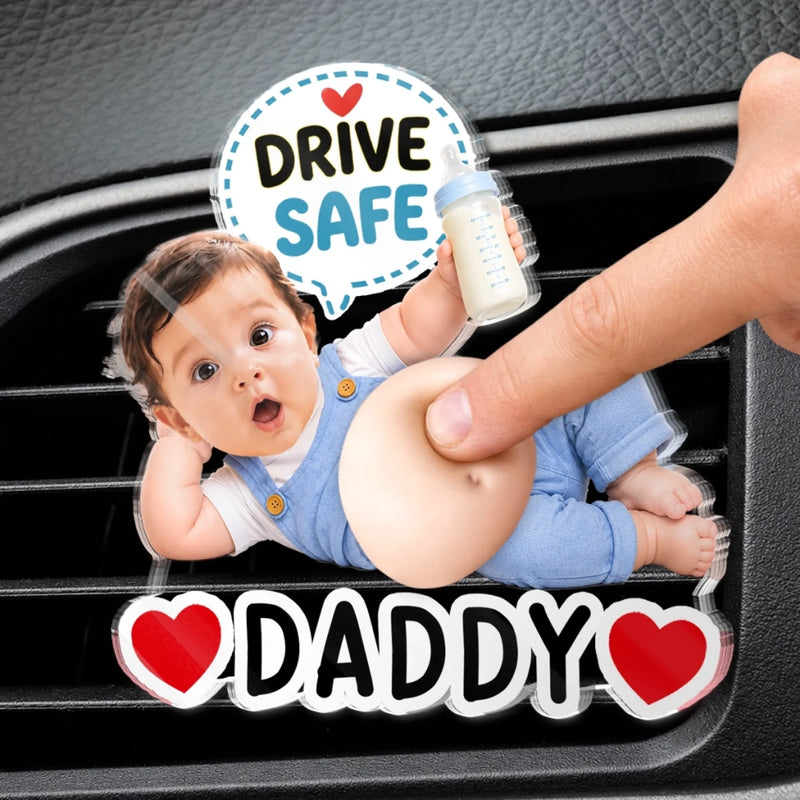 Custom Photo Squishy Acrylic Car Vent Clip - Personalized Birthday Gifts For Dad, New Parents  - Hurry Home, Daddy
