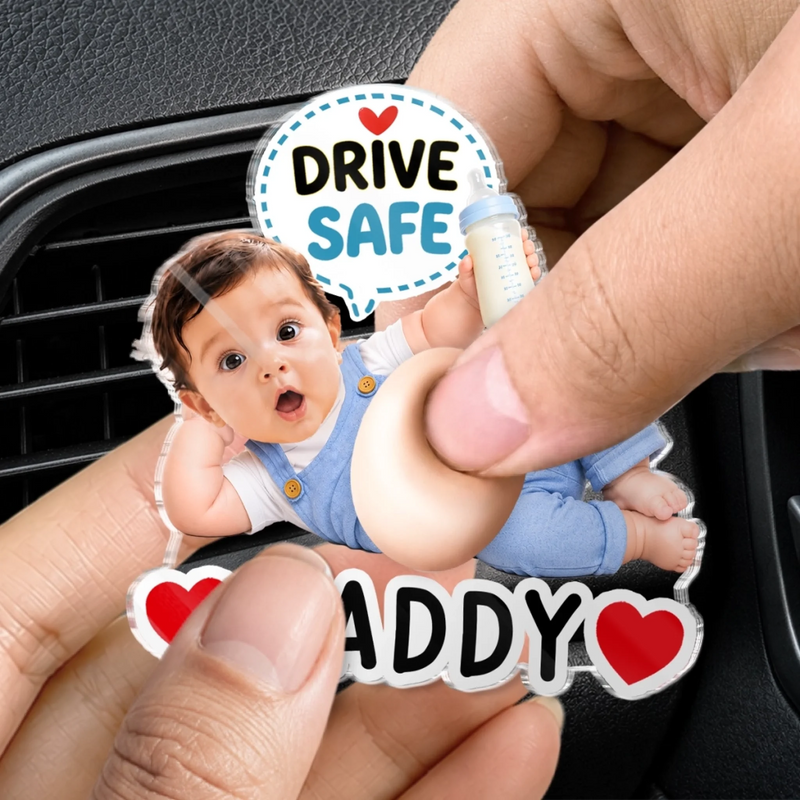 Custom Photo Squishy Acrylic Car Vent Clip - Personalized Birthday Gifts For Dad, New Parents  - Hurry Home, Daddy