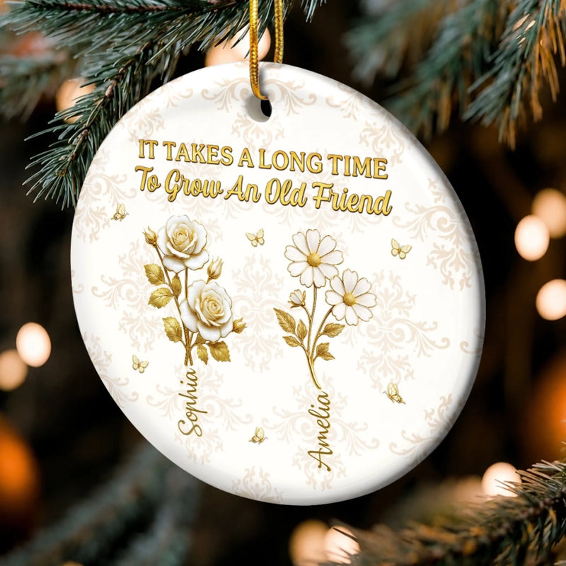 Custom Ceramic Ornament - Personalized Best Friend Christmas Birthday Gifts For Women, Besties, Sisters, BFF - Growing Together In Bloom