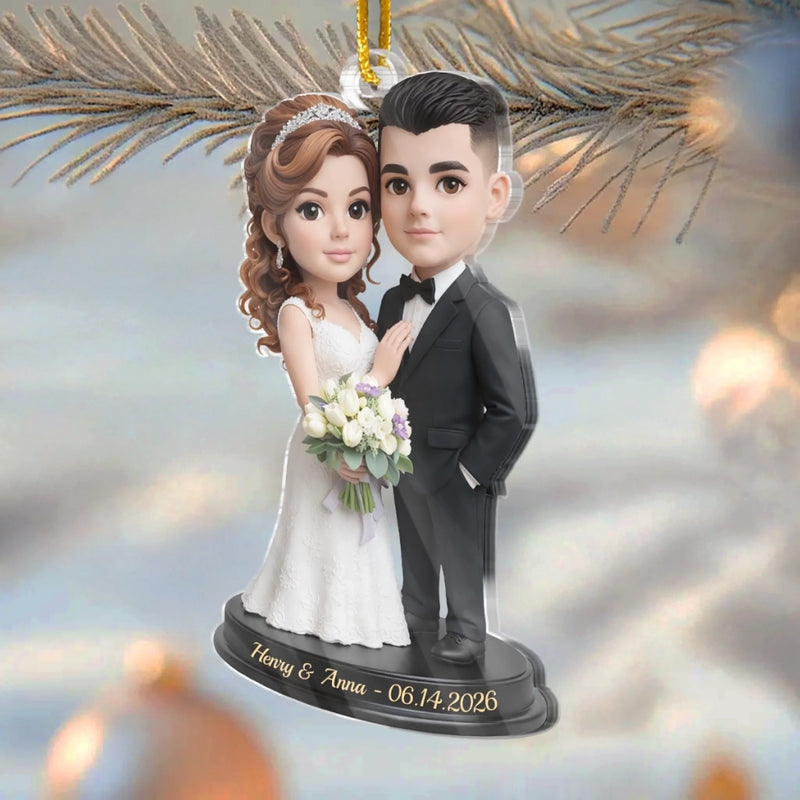 Custom Photo First Christmas Acrylic Ornament - Personalized Anniversary Christmas Wedding Gifts For Husband And Wife, Him And Her - Toasting To Forever Happiness