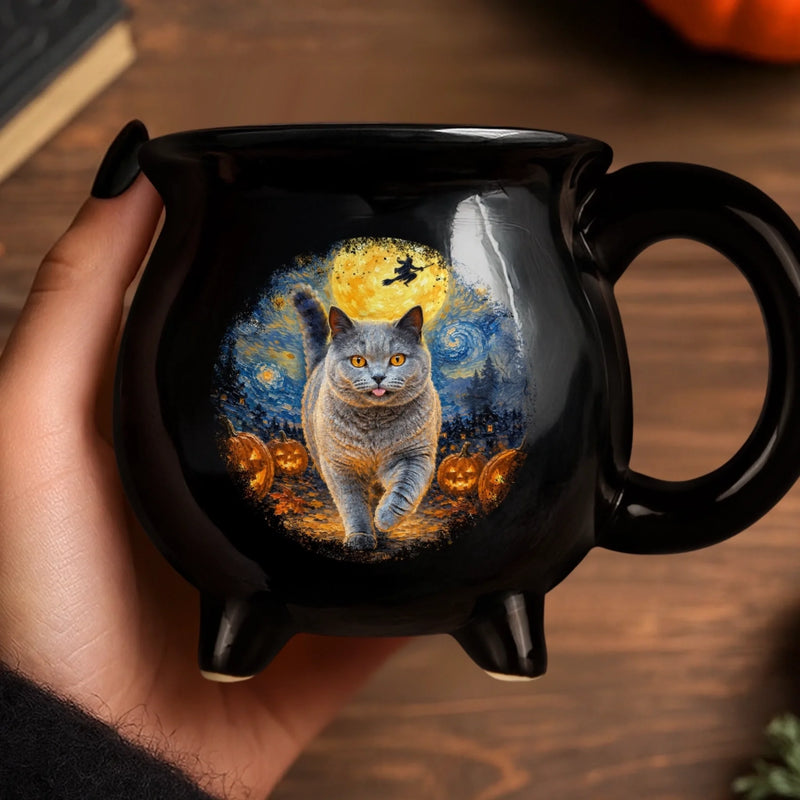 Custom Photo Starry Night Coffee Mug - Personalized Halloween Birthday Gifts For Dog Cat Lovers, Dog Dad And Mom, Cat Owners - Stay Spooky Stay Purrfect