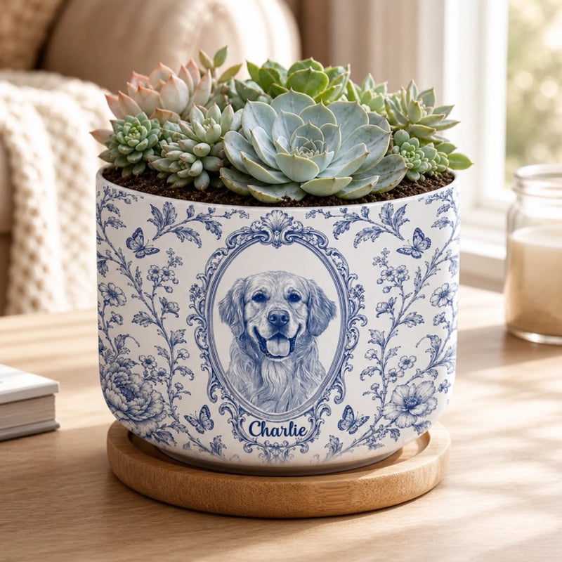 Custom Photo Home Decor Ceramic Plant Pot -  Personalized Birthday Gifts For Dog Cat Lovers, Dog Dad And Mom, Cat Owners - Love Grows Right Here