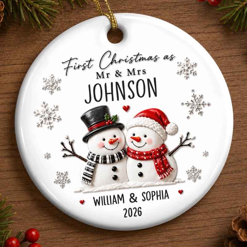 Custom First Christmas Ceramic Ornament - Personalized Anniversary Christmas Wedding Gifts For Husband And Wife, Him And Her - Snow In Love Forever