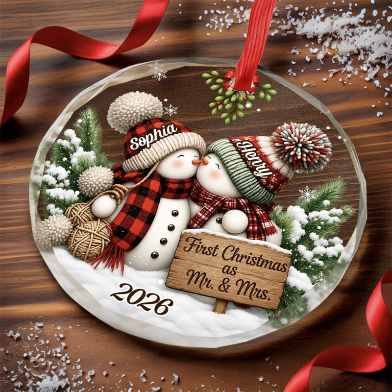 Custom First Christmas Circle Glass Ornament - Personalized Anniversary Christmas Wedding Gifts For Husband And Wife, Him And Her - Snowed In With You