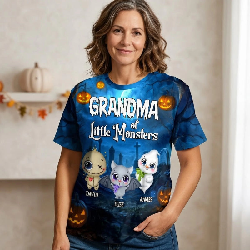 Custom Unisex T-shirt - Personalized Halloween Birthday Gifts For Mom, Grandma - Little Monsters Light Up Halloween