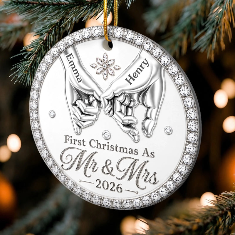 Custom First Christmas Ceramic Ornament - Personalized Anniversary Christmas Wedding Gifts For Husband And Wife, Him And Her - Pinky Promise, Forever Love