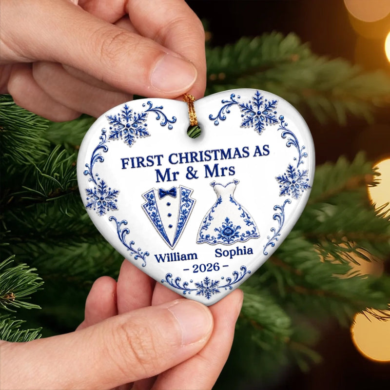 Custom First Christmas Ceramic Ornament - Personalized Anniversary Christmas Wedding Gifts For Husband And Wife, Him And Her - Our Love Story Starts Here