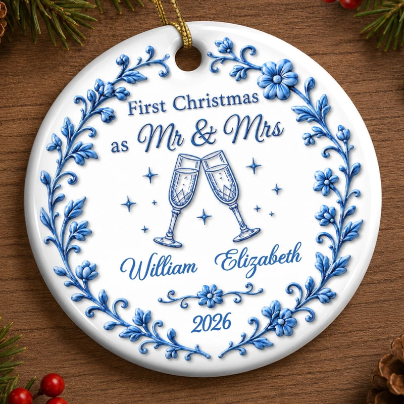 Custom First Christmas Ceramic Ornament - Personalized Anniversary Christmas Wedding Gifts For Husband And Wife, Him And Her - Two Hearts, One Forever