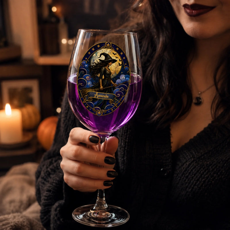 Custom Witchy Stemmed Wine Glass - Personalized Halloween Gifts For Witch, Wife, Daughter, Besties, Sisters, Granddaughter, Grandma, Mom, Yourself - My Daily Witchy Ritual