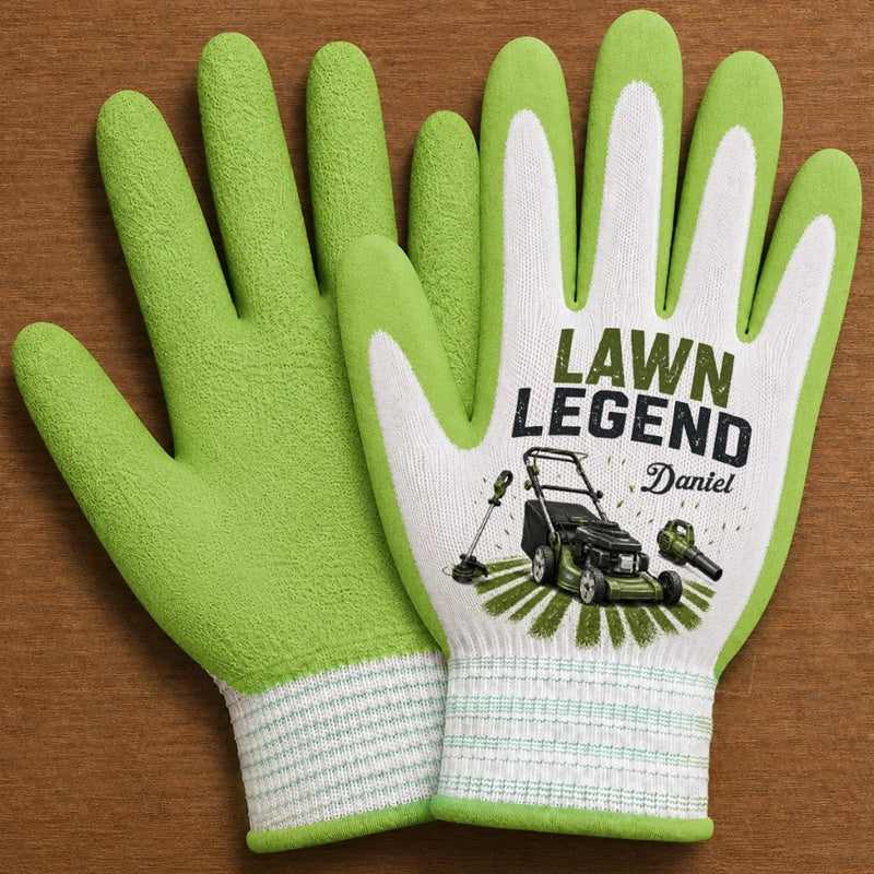 Custom Coated Grip Gardening Gloves - Personalized Birthday Garden Gifts For Gardeners,  Husband, Son, Grandson, Brother, Grandpa, Dad, Yourself - Lawn Legend At Work