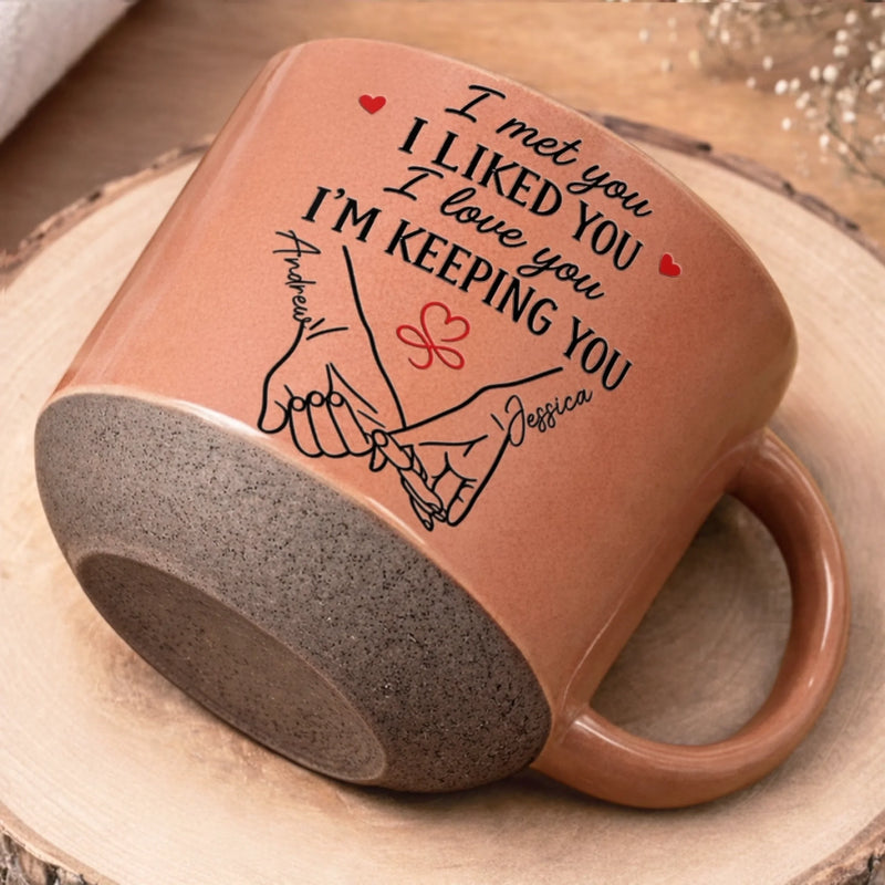 Custom Printed Pottery Mug - Personalized Anniversary Wedding Gifts For Husband And Wife, Him And Her - Sealed With Pinky Promises