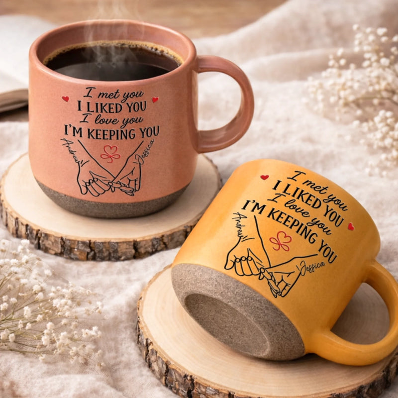 Custom Printed Pottery Mug - Personalized Anniversary Wedding Gifts For Husband And Wife, Him And Her - Sealed With Pinky Promises