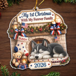 Custom First Christmas Acrylic Ornament - Personalized America 250th Anniversary Christmas Gifts For Dog Cat Lovers, Dog Dad And Mom, Cat Owners - Loved By My Forever Family