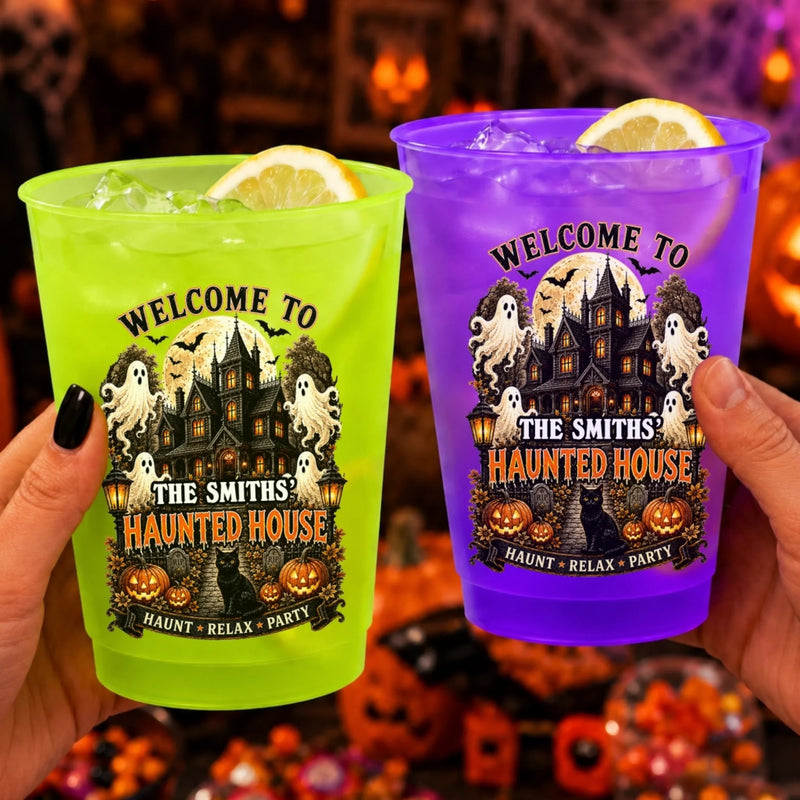 Custom Halloween Party Cups - Personalized Halloween Birthday Gifts For Mom, Dad, Brother, Sister - Spooky Nights Happy Hearts