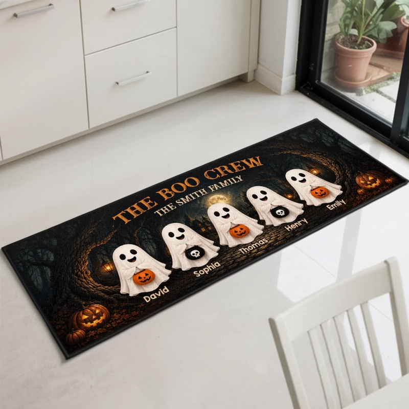 Custom Boo Runner Rug - Personalized Halloween Decor Gifts For Mom, Dad, Brother, Sister - Spooktacular Family Crew
