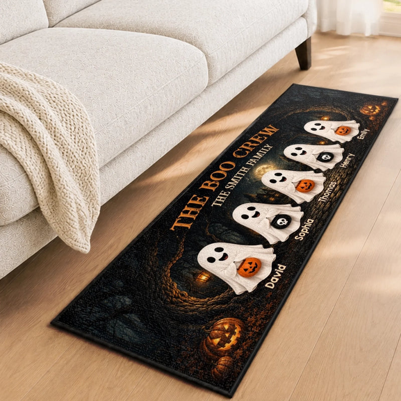 Custom Boo Runner Rug - Personalized Halloween Decor Gifts For Mom, Dad, Brother, Sister - Spooktacular Family Crew