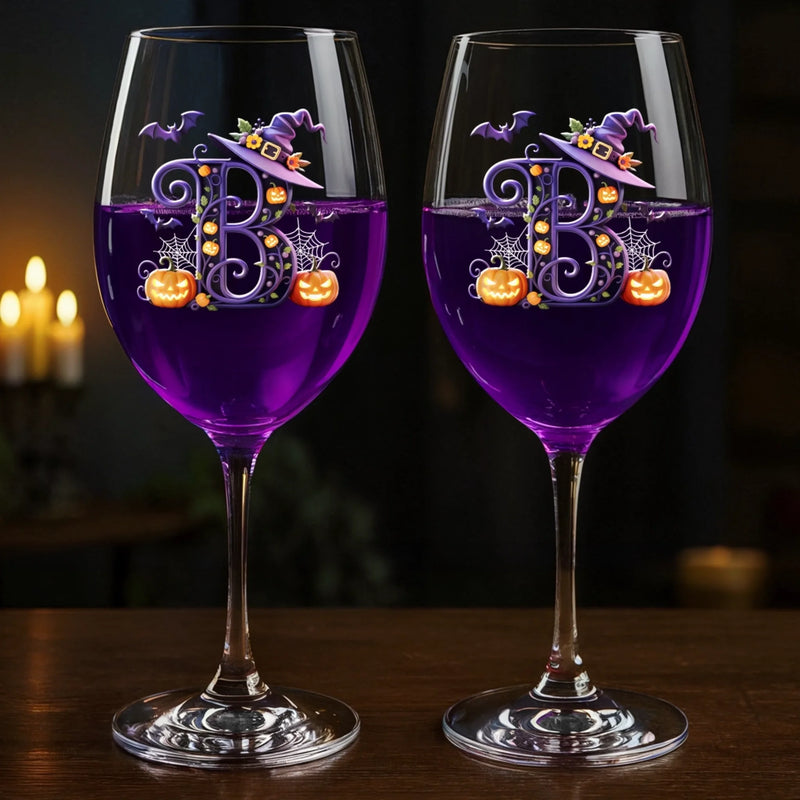 Custom Witchy Stemmed Wine Glass - Personalized Halloween Gifts For Witch, Wife, Daughter, Besties, Sisters, Granddaughter, Grandma, Mom, Yourself - Glow Of Mystic Embers