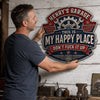 Custom Shaped Metal Sign - Personalized Birthday Gifts For Husband, Son, Grandson, Brother, Grandpa, Dad, Yourself - Work In Progress Always Happy