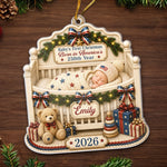 Custom First Christmas Acrylic Ornament - Personalized America 250th Anniversary Christmas Gifts For New Moms, New Dads, New Parents - Wrapped In Love And Freedom