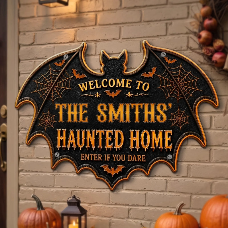 Custom Haunted Home Shaped Metal Sign - Personalized Halloween Decor Gifts For Mom, Dad, Brother, Sister - Home Of Spooky Good Times