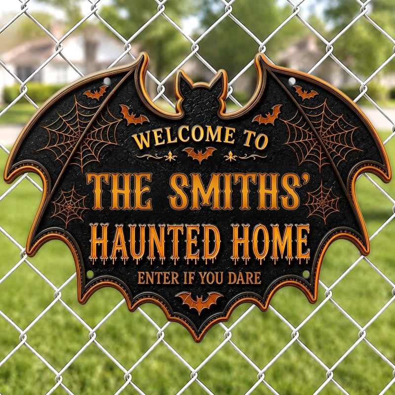 Custom Haunted Home Shaped Metal Sign - Personalized Halloween Decor Gifts For Mom, Dad, Brother, Sister - Home Of Spooky Good Times